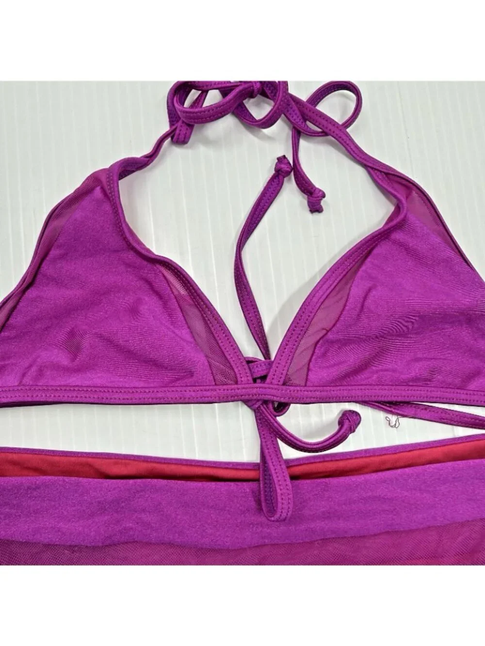 Lovers Friends Revolve Magenta Triangle Halter High Waist Mesh Bikini Set XS - Picture 5 of 7